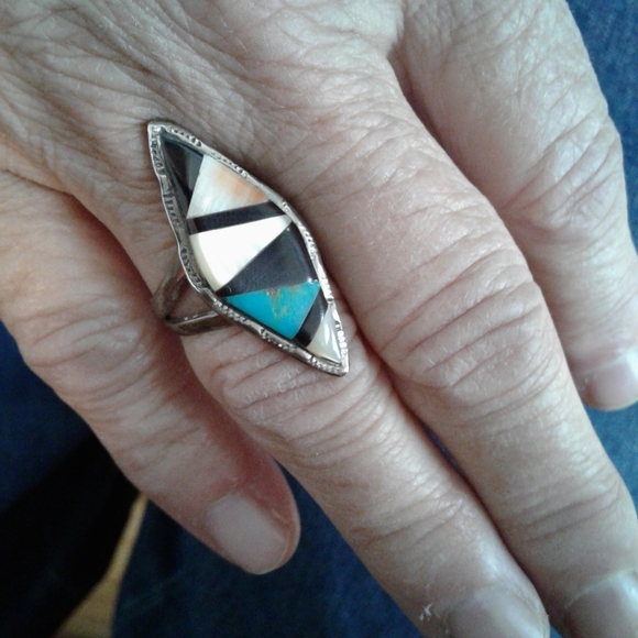 Zuni Multistone Native American Vintage Ring Size 8 - Picture 6 of 11